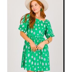 Michelle McDowell Iris Dress Ginger Jar Green Vote White Puff Sleeve  Size Small